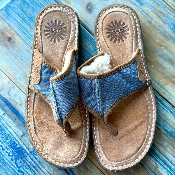 UGG Fur Lined Flip Flops 5 - Picture 1 of 6